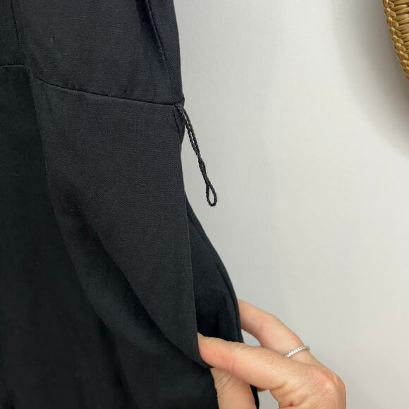 H&M Black Square Neck Belted Sleeveless Wide Leg Linen Blend Jumpsuit Small - Picture 5 of 10